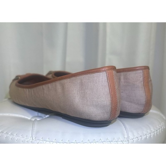 Lauren Ralph Lauren Ballet Flats Tan Canvas Leather Buckle Women's Size 9B - Picture 4 of 12